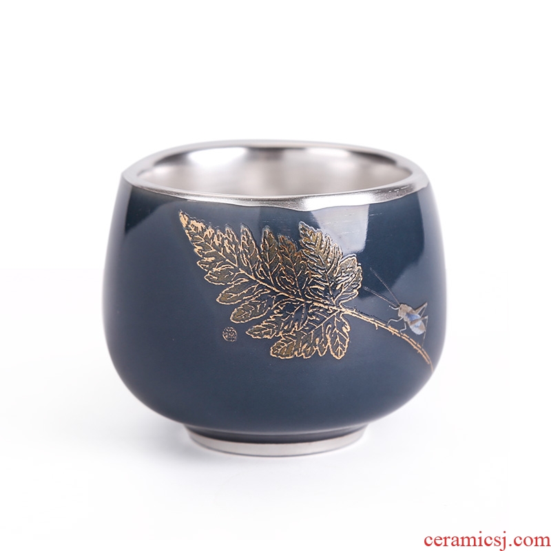 Tasted silver gilding silver cup cup large master cup single cup kung fu tea tea set, sample tea cup individual household ceramics