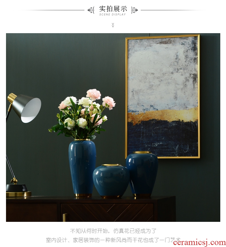 New Chinese style ceramic plug-in simulation flower art vase furnishing articles creative modern American household adornment flowers sitting room