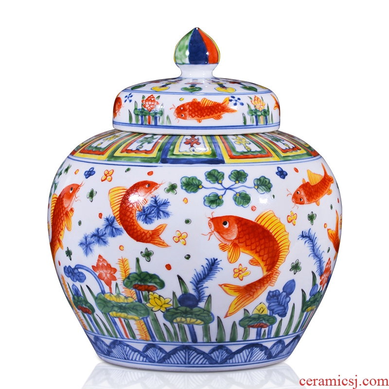 Jingdezhen ceramics caddy storage tank sitting room porch home decoration vase Chinese office furnishing articles