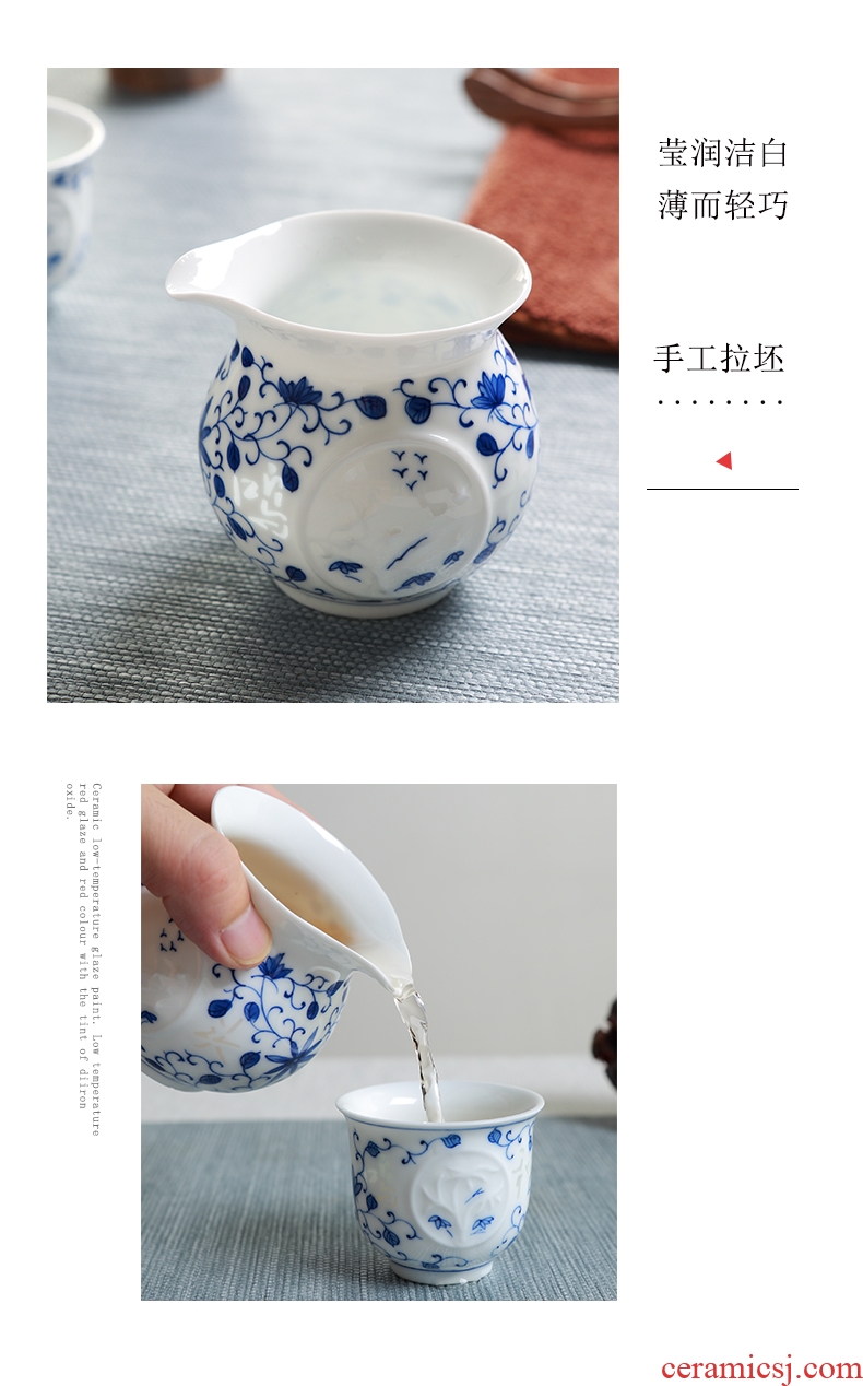 DH jingdezhen classical kung fu tea set household teapot teacup ceramic gift set of blue and white porcelain cup of tea