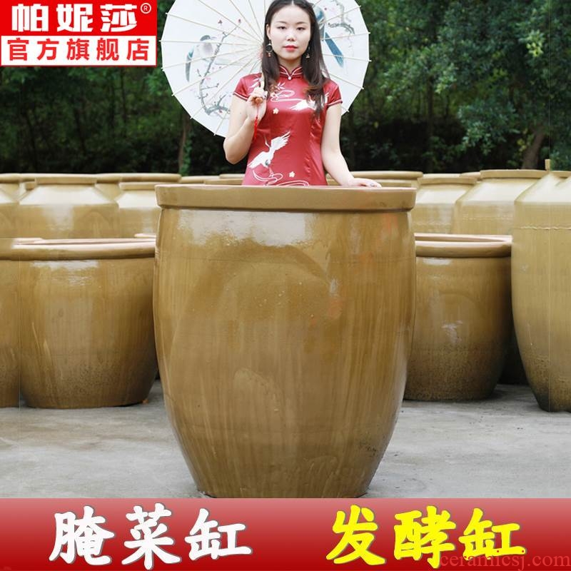 The Pickles cylinder size old ceramic coarse pottery fermentation tank storage JiangGang tank fish farming landscape water lily cylinder