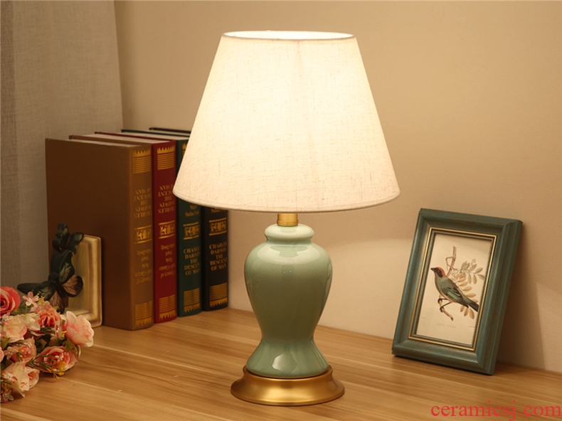 American contracted ceramic desk lamp light of new Chinese style of bedroom the head of a bed full of copper ikea warmth of the remote control that move light sitting room