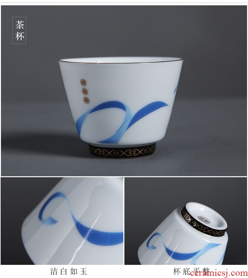 Auspicious edge, the new silk road three to bowl tea tureen large ceramic tea cup white porcelain kung fu tea POTS