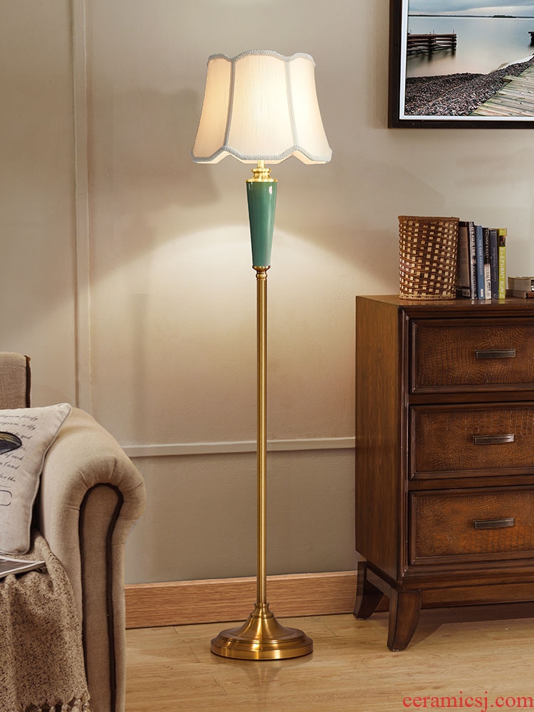 American ceramic sitting room floor lamp Nordic light villa key-2 luxury contracted restaurant bedroom whole copper vertical desk lamp of the head of a bed