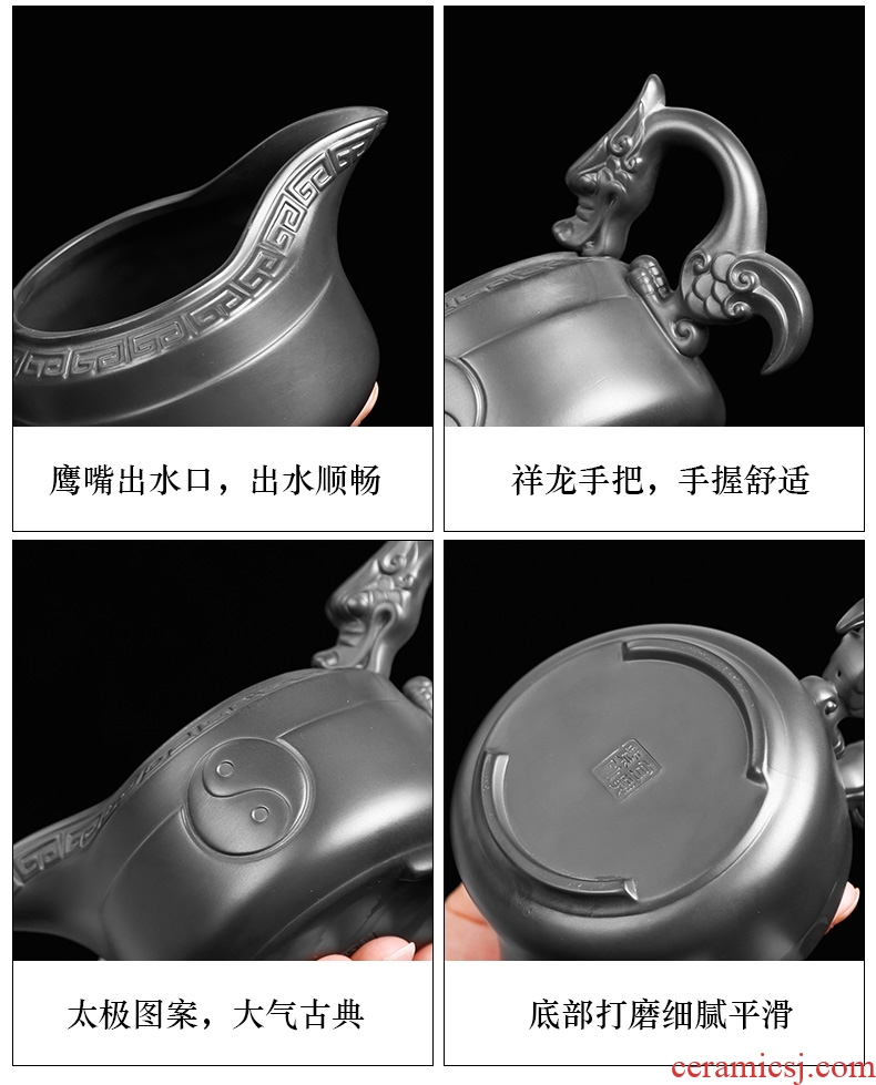 Yixing dark purple sand tea set household pure manual purple clay teapot kung fu tea cups office ceramic restoring ancient ways