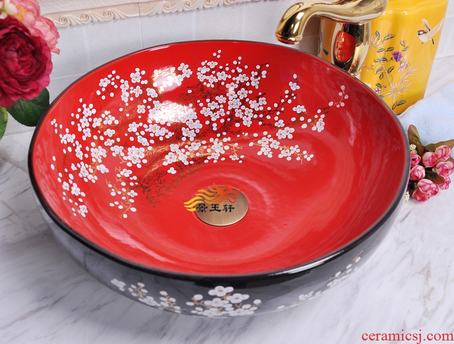 Jingdezhen ceramic red black gold branch name plum oval frame with the stage basin bathroom sinks art basin