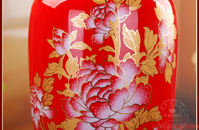 Jingdezhen ceramics of large vase China red peony flowers prosperous sitting room hotel decorative home furnishing articles - 35716337546