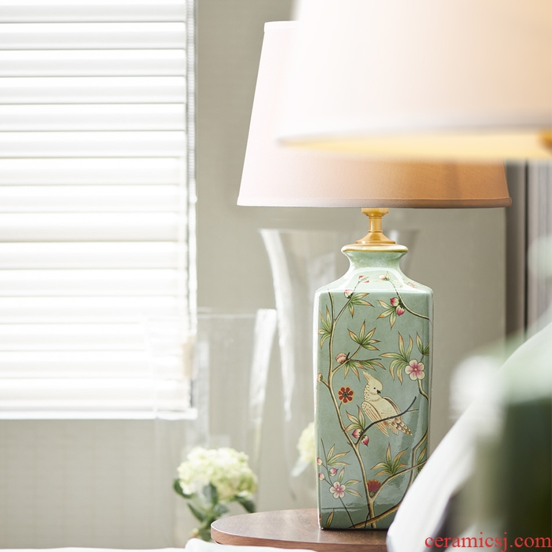 Kay Qiao Xin model of American living room lamp example room tea table lamp, ceramic painting of flowers and contracted sweet bedroom lamps and lanterns