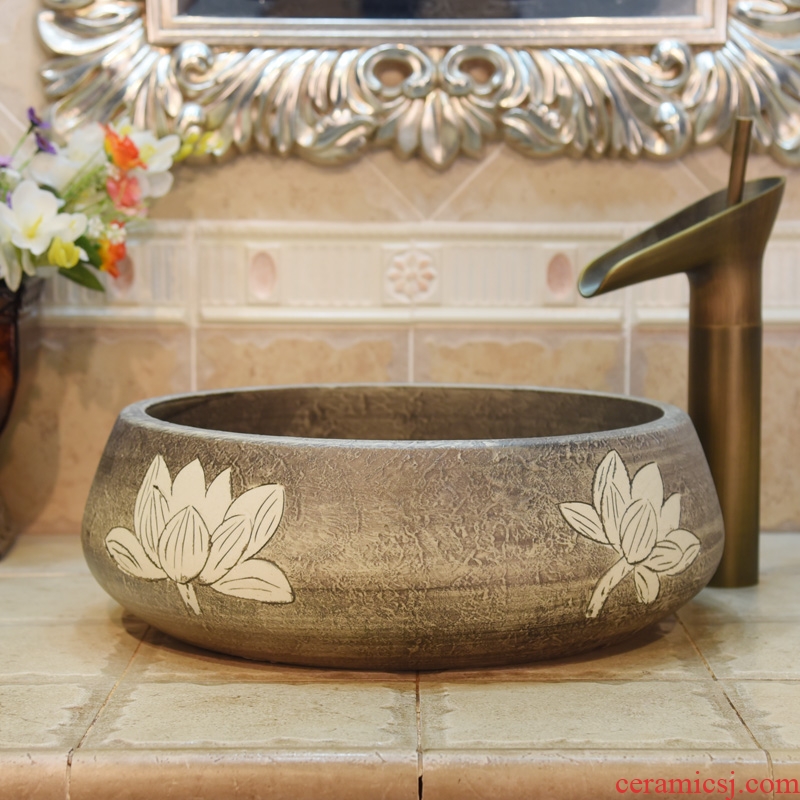 Jingdezhen ceramic lavatory basin basin art on the sink basin basin admiralty imitation stone, white lotus