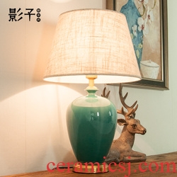 Ceramic lamp full copper French rural living room lamp hotel study grass green name plum bottle European - style bedroom berth lamp, 1005