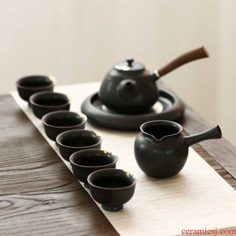 Like rust glaze elegant setting sweet side of kung fu tea set ceramic household of Chinese style restoring ancient ways is a complete set of the pot of tea cups