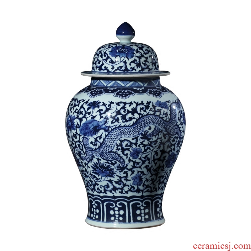 Blue and white porcelain of jingdezhen ceramics general tank furnishing articles of Chinese style living room TV cabinet storage tank decorative arts and crafts