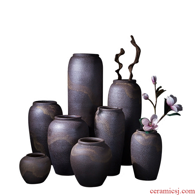 Dried flower color glaze up ceramic sitting room ground vase vase modern European hotels flower arranging large vases, furnishing articles - 564302457881