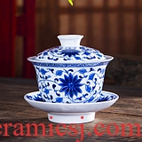 Jingdezhen ceramic hand - made under glaze colorful tureen kung fu tea set three cups to bowl and tea cups