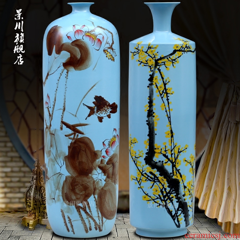Jingdezhen ceramics China red bottle gourd f peach ground vase large Chinese style living room decoration furnishing articles - 545827981294