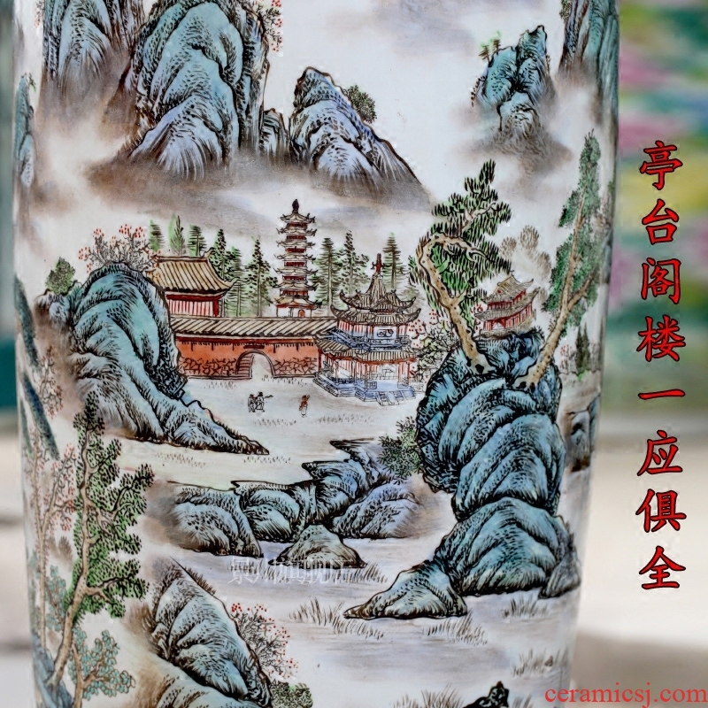 Jingdezhen ceramics large hand - made vase wucai landscape bright future landing stateroom decorative furnishing articles - 550210170477