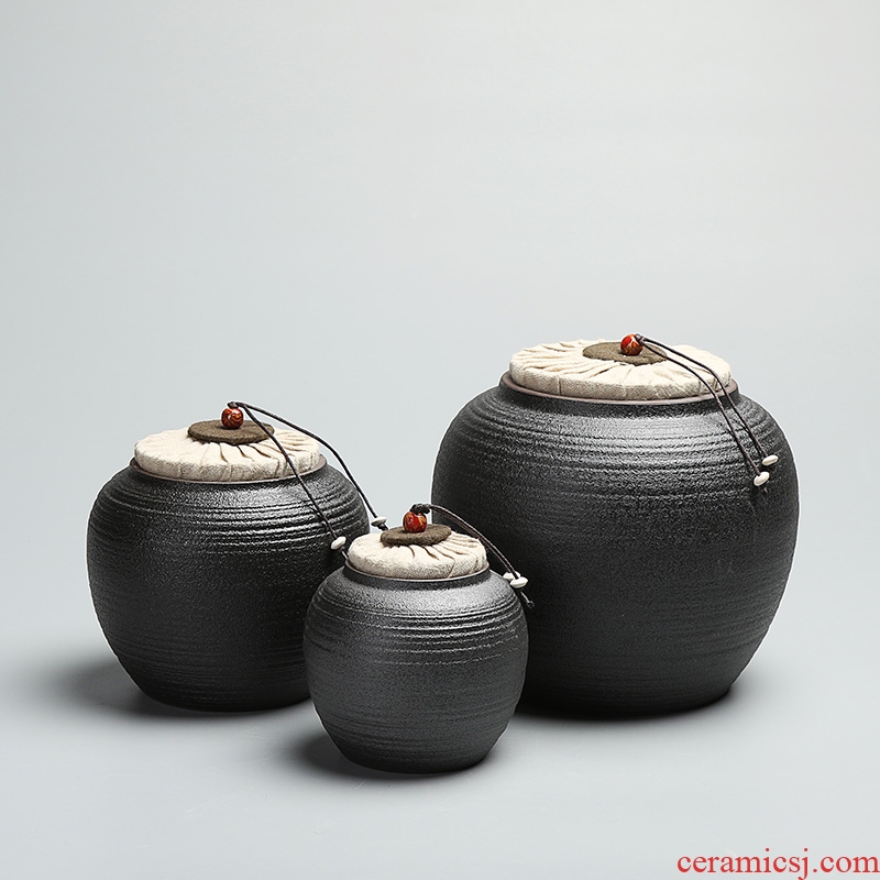 Black pottery quiet life zen tea canister coarse pottery large firewood seal pot small ceramic wake pu 'er tea