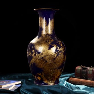 Jingdezhen ceramic vase high-end antique qianlong ji blue colour bottle home decoration craft flower glaze furnishing articles