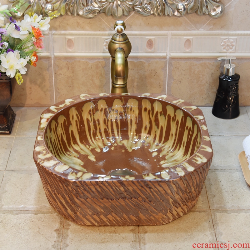 Jingdezhen ceramic wash basin stage basin up lavabo art anise diamond coffee flow blue glaze