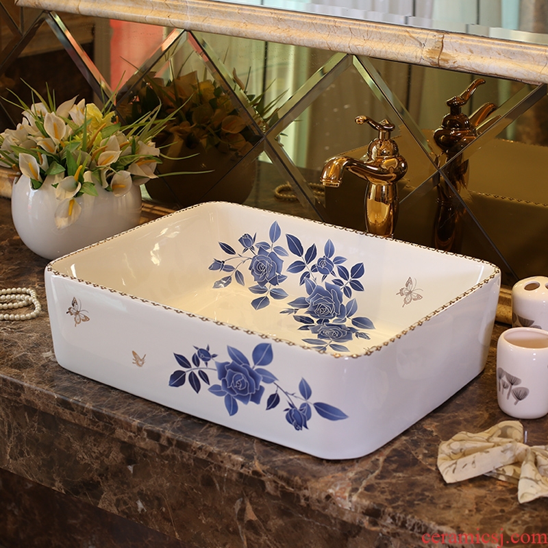 Jingdezhen happens stage basin sink ceramic square, European art of the basin that wash a face basin is I and contracted