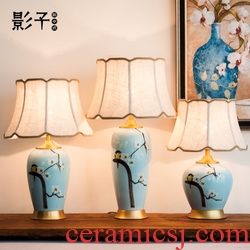 All copper ceramic desk lamp of modern new Chinese hand - made flowers and birds pay-per-tweet wedding hotel bedroom berth lamp sitting room 1026