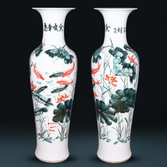 Jingdezhen ceramics hand - made five - flavored fish landing big vase 1 meter 8 Chinese style living room TV ark hotel furnishing articles