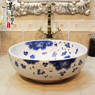 Jingdezhen ceramic lavatory basin basin art on the sink basin water blue iris