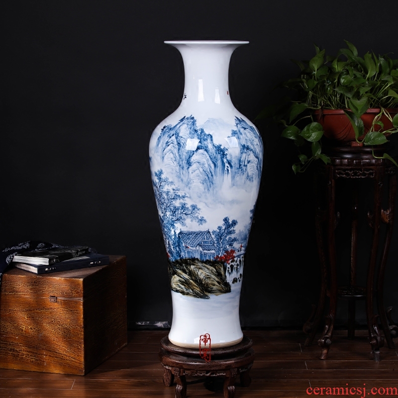 Jingdezhen ceramic furnishing articles hand - made of blue and white porcelain vase painting of flowers and big sitting room flower arrangement of Chinese style porch decoration - 559299875874