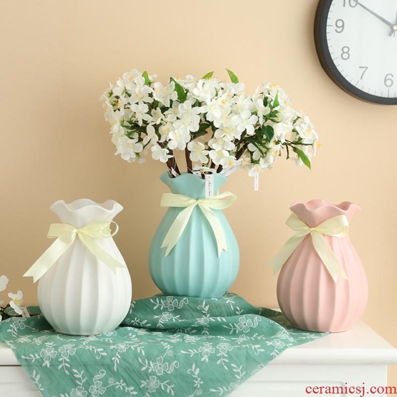 Contracted home sitting room place grinding ceramics hemp rope ribbon ceramic vases, flower arranging small pure and fresh and dried flower vase