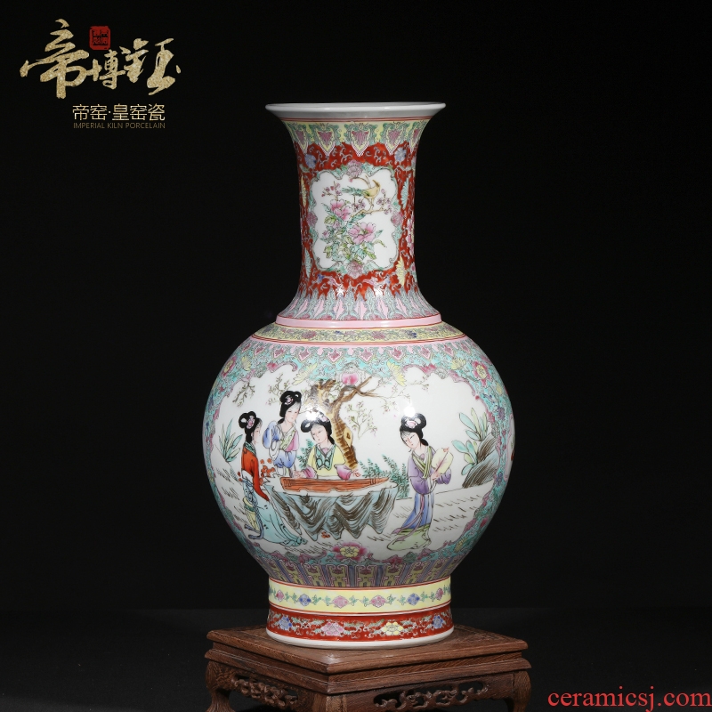 Jingdezhen ceramic antique hand-painted colored enamel window ladies TuShang bottles of sitting room home furnishing articles