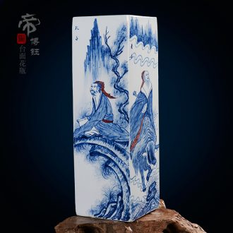Home fashion pastel blue and white porcelain masterpieces by famous writers hand-painted vases, jingdezhen ceramics compartments, traditional Chinese painting figures