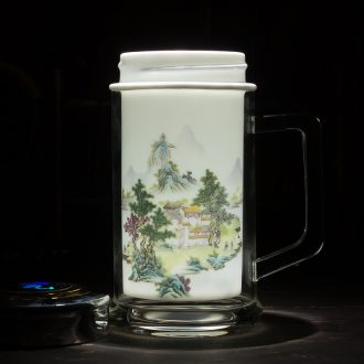 Jingdezhen ceramic gifts keep - a warm glass cup double office cup office boss ceramic tank insulation cup 300 ml