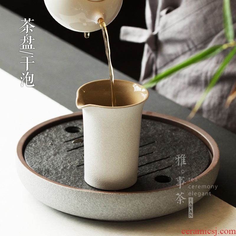 Sharply round stone tea tray ceramic small tea tray kung fu tea set a large pot of water bearing dry desk tray tea tea ceremony