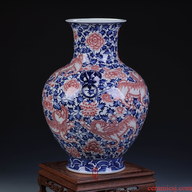 List of jingdezhen ceramics vase hand-painted antique blue-and-white youligong kirin flowers home furnishing articles