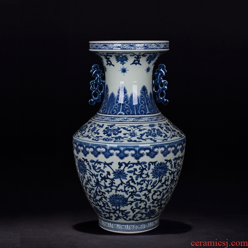 Jingdezhen porcelain vases, antique hand-painted porcelain ears around branch lotus bottle study crafts are sitting room