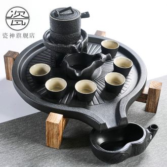 Chinese porcelain god contracted household automatic tea set, ceramic cups, kung fu tea tray millstones tea tea tea taking