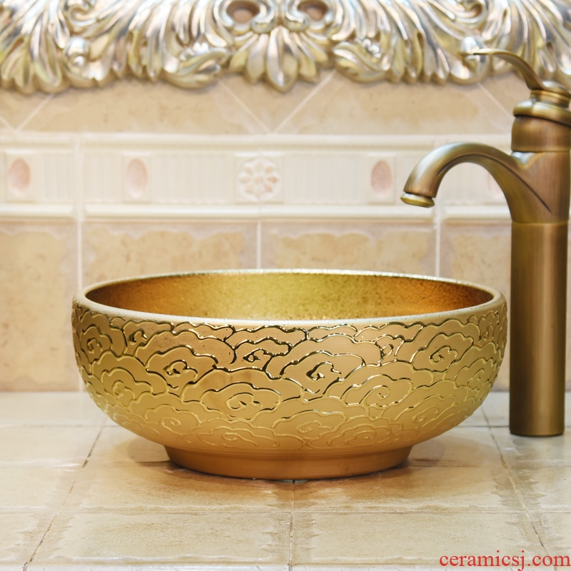 Jingdezhen ceramic lavatory basin stage basin gold - plated art basin sink small 35 cm xiangyun wei yu