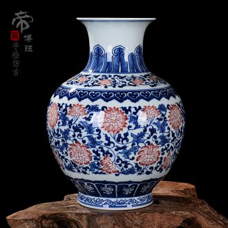 Jingdezhen blue and white ceramics bound lotus flower ocean's antique vase home sitting room adornment handicraft furnishing articles