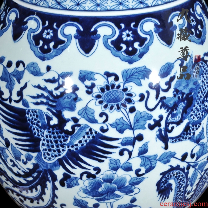 Jingdezhen ceramics antique hand - made double lion big ears in extremely good fortune of blue and white porcelain vase sitting room home furnishing articles - 542258110670