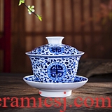 Folk artists of jingdezhen ceramic hand - made only three tureen kung fu tea set finger bowl and tea cups