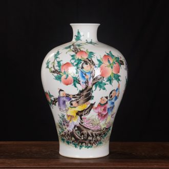Jingdezhen ceramics high-end antique qianlong pastel peach vase household adornment mei bottle process sitting room furnishing articles