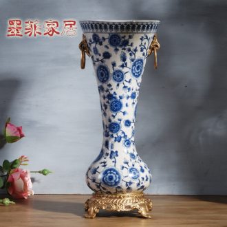 Murphy 's new Chinese style restoring ancient ways with copper of blue and white porcelain ceramic vase sitting room home decoration flower arranging, furnishing articles