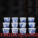 Jingdezhen blue and white landscape kung fu tea set sample tea cup pure manual hand - made ceramic personal single CPU master cup tea cups