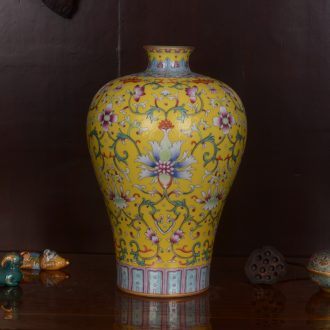 Jingdezhen ceramics high-grade hand-painted archaize end of qianlong emperor huang mei bottle vase home decoration craft furnishing articles in the living room