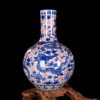 Jingdezhen high-end antique hand-painted blue-and-white ceramics longfeng vase sitting room home decoration craft mei bottles of furnishing articles