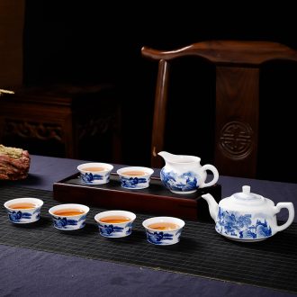 Blue and white tea set group of jingdezhen porcelain pure manual single hand - made kung fu tea set reasonable teapot tea cup