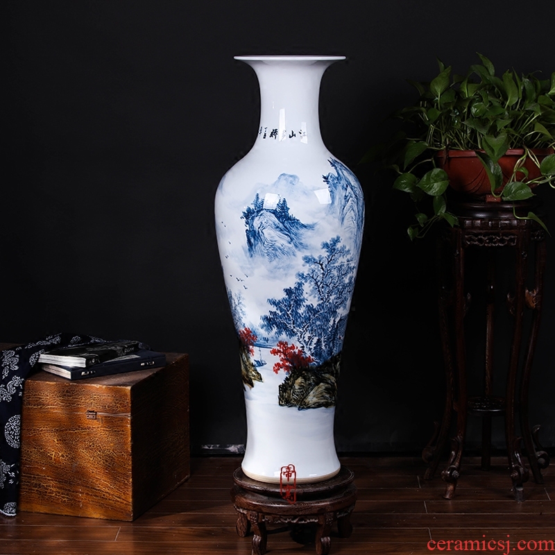 Jingdezhen ceramic furnishing articles hand - made of blue and white porcelain vase painting of flowers and big sitting room flower arrangement of Chinese style porch decoration - 559299875874