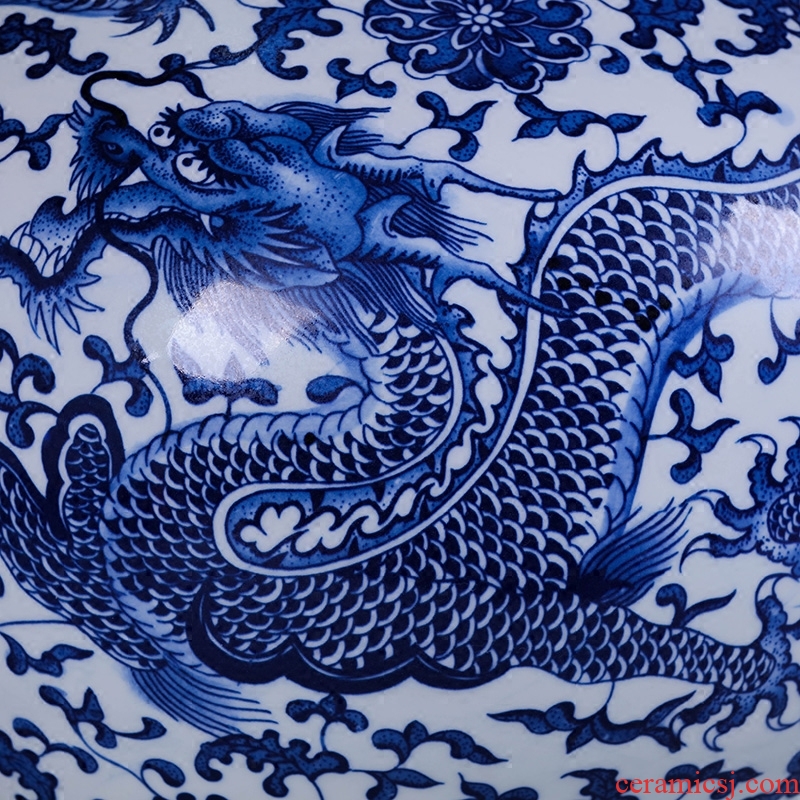 Jingdezhen ceramic vases, flower arranging large carving shadow blue glaze porcelain landing Chinese style living room TV cabinet decoration - 548146492180