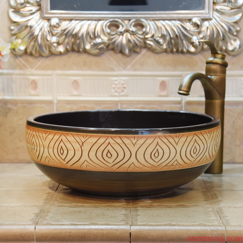 Jingdezhen ceramic lavatory basin basin art on the sink basin birdbath matte enrolled black flame carving