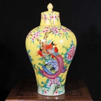 Jingdezhen ceramics antique hand - made yellow to golden pheasant with cover mei bottles of classical modern home act the role ofing is tasted furnishing articles in the living room